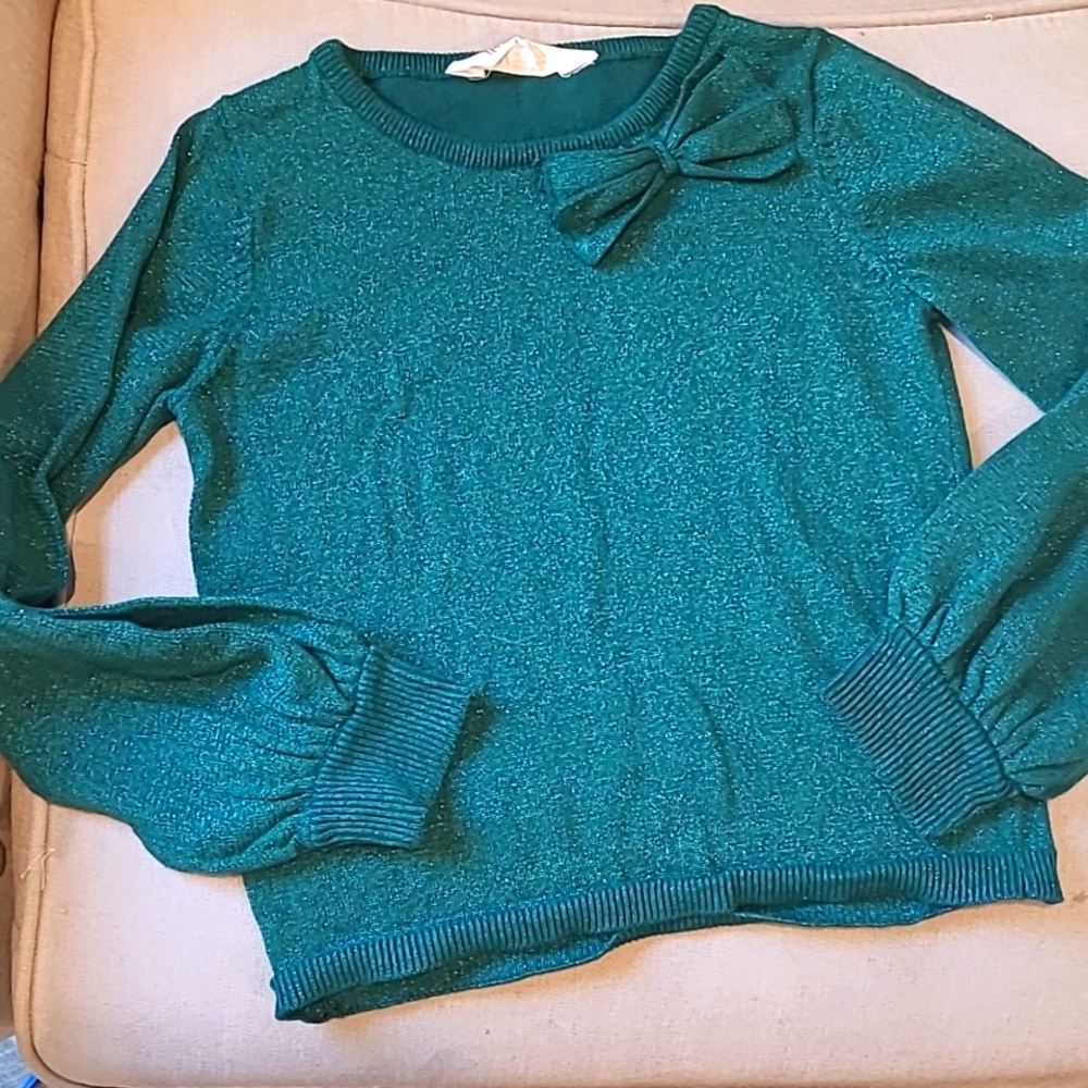 H&M glitter knit sweater girl's size 5-6 green